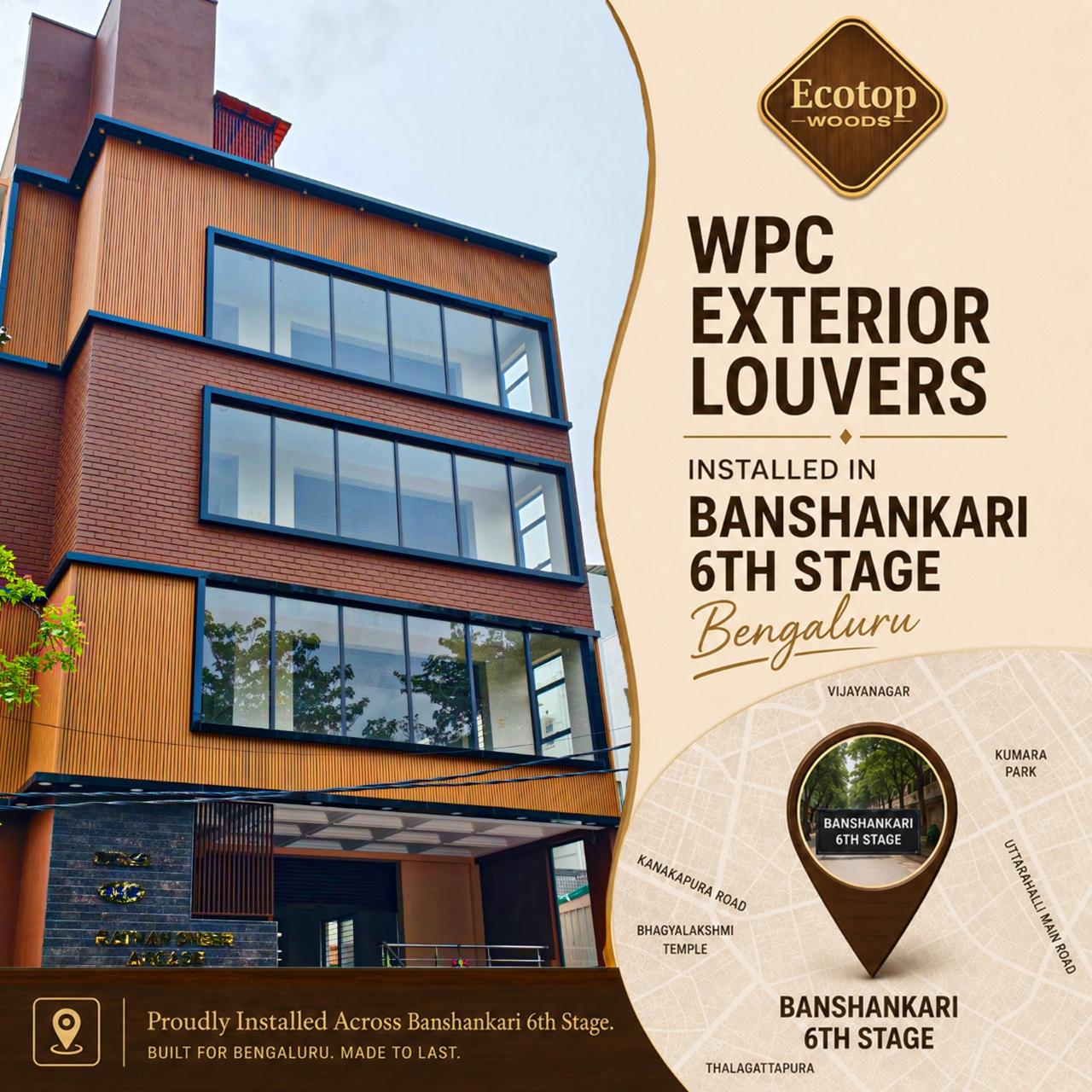 WPC facade louvers on commercial building in Banashankari 6th Stage
