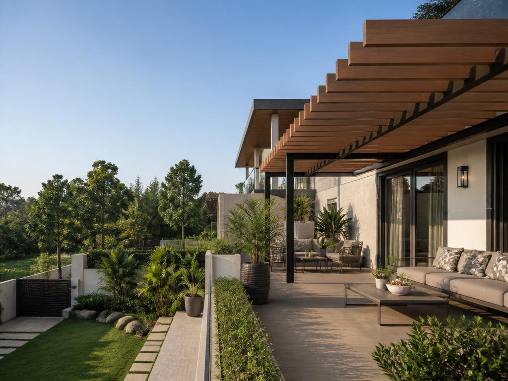 WPC pergola on a modern Bangalore villa terrace